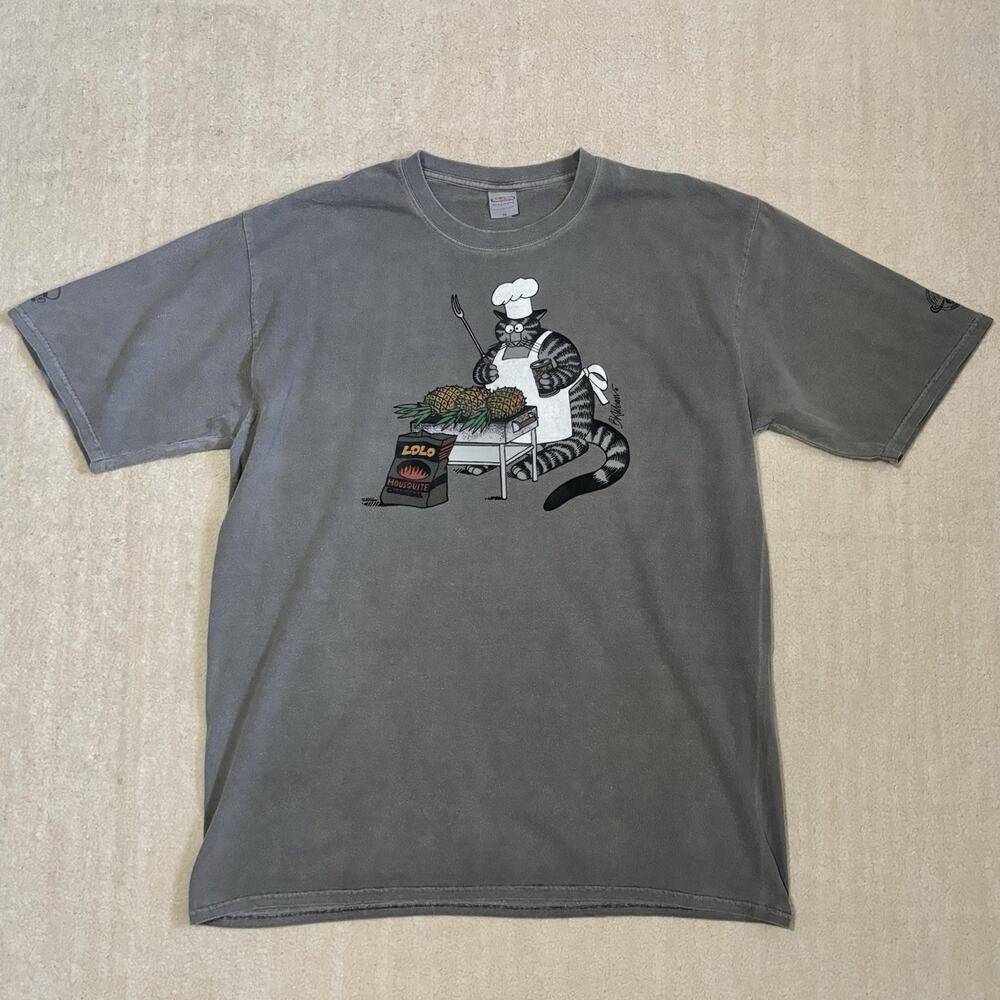 BBQ Chef Cat Pineapples Crazy Shirts B. Kliban Short Sleeve Shirt Size XL Gray